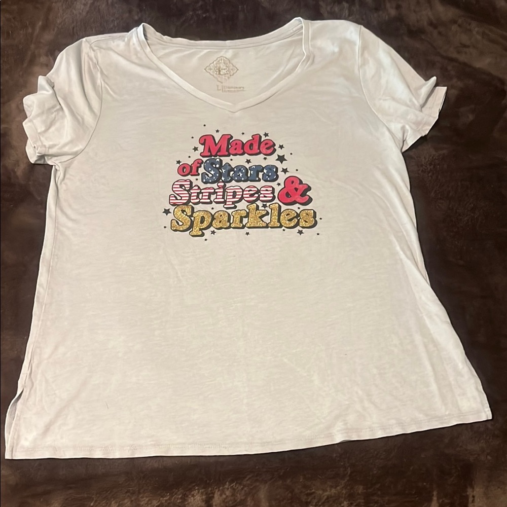 White Graphic Tee with Stars & Stripes Design